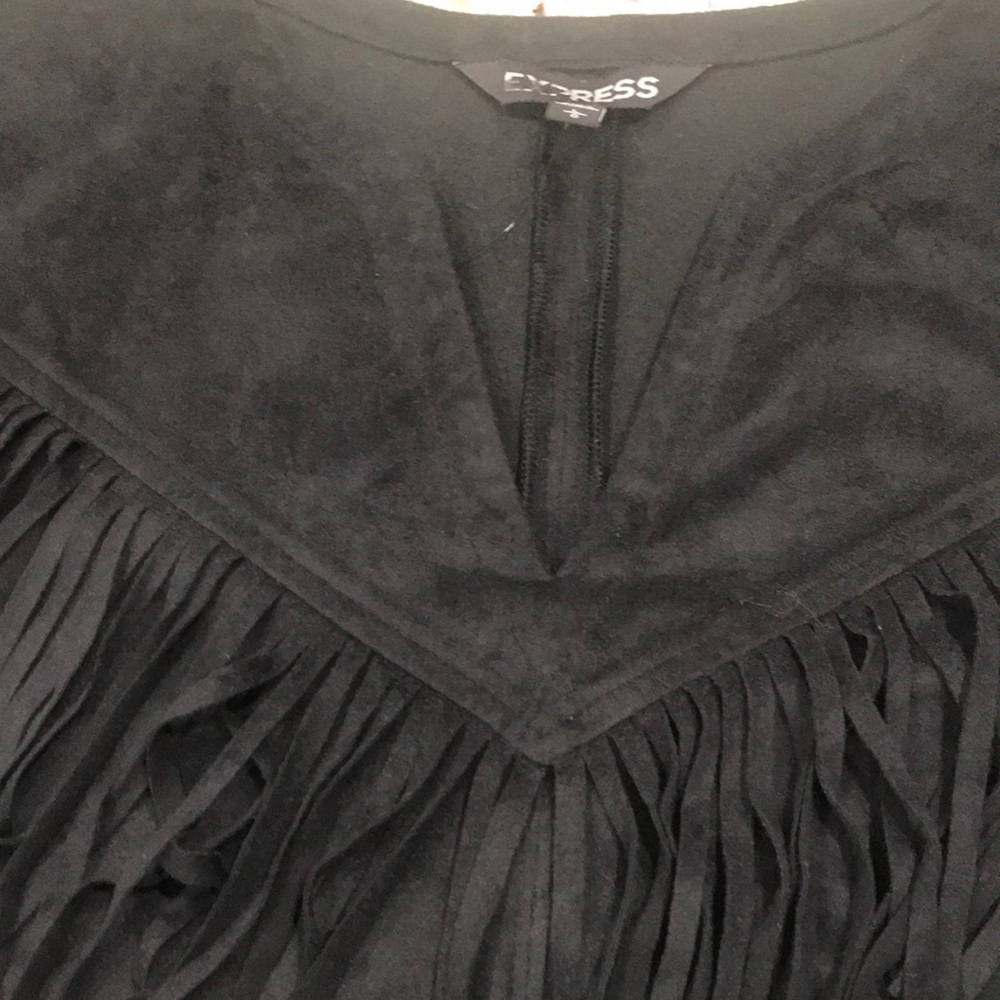 EXPRESS Ultra suede pull over top 3/4 sleeves w/ fringe in front